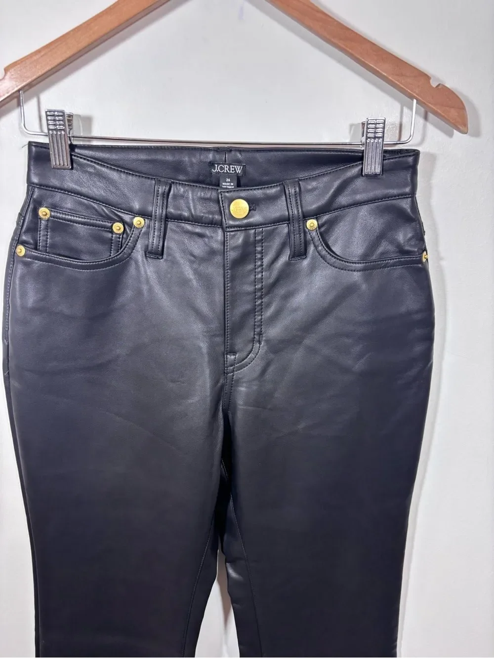 J Crew High-rise bootcut pant in faux leather NWT 26 Black Classic CC485